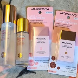 MCoBeauty Super Glow Makeup Set - Foundation Setting Spray Pink Blush & Bronzer